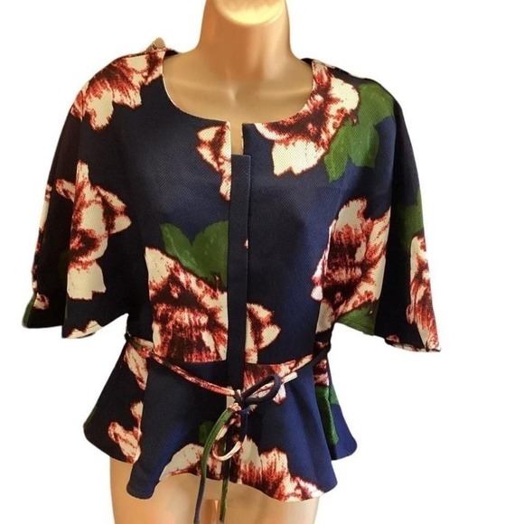 Marina Kaneva blue & red blouse size 10 - Picture 1 of 8